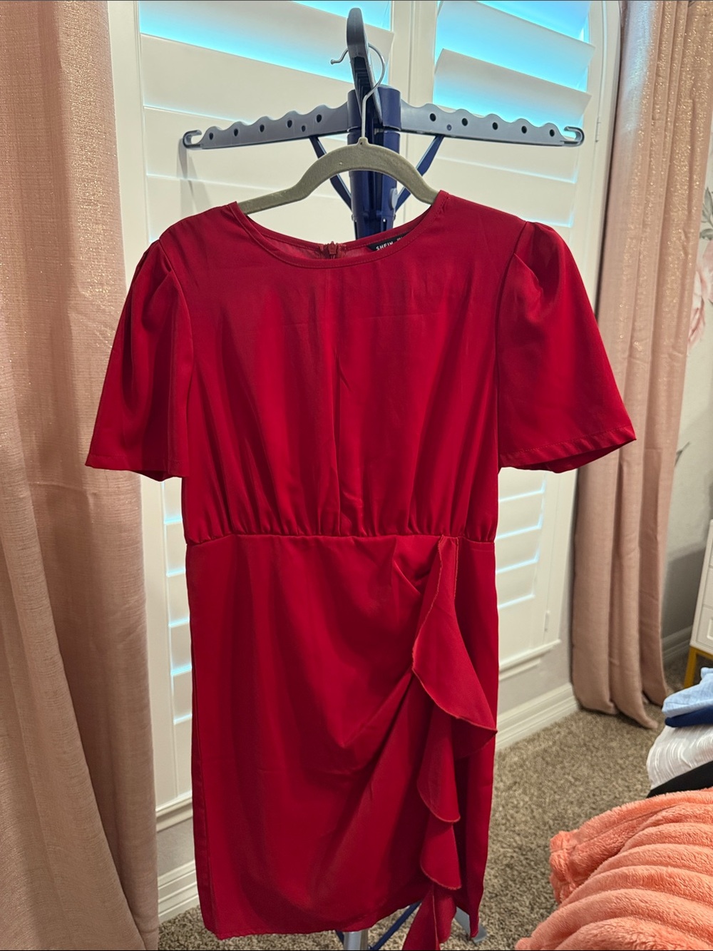 SHEIN Red Short-Sleeve Ruffle Mini Dress